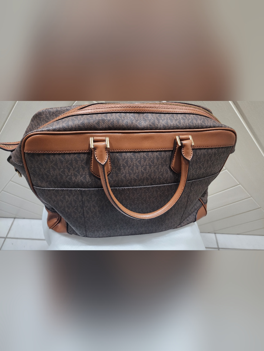 Michael Kors Brown Travel Weekender Bag With Strap And Gold Hardware